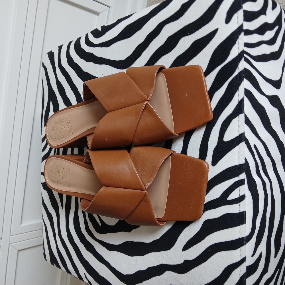Vince Camuto Tan Leather Crisscross Sandals